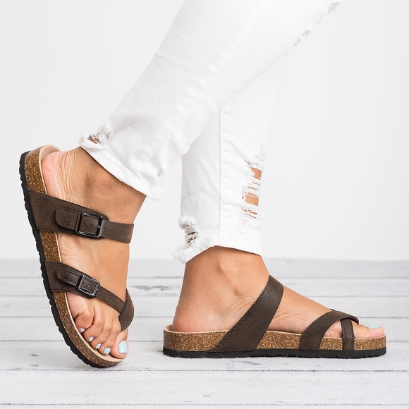 Criss Cross Brown Footbed Slide Sandals - Picture 3 of 3